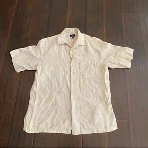 Williwear 100% linen beige half sleeve button down shirt men’s size L